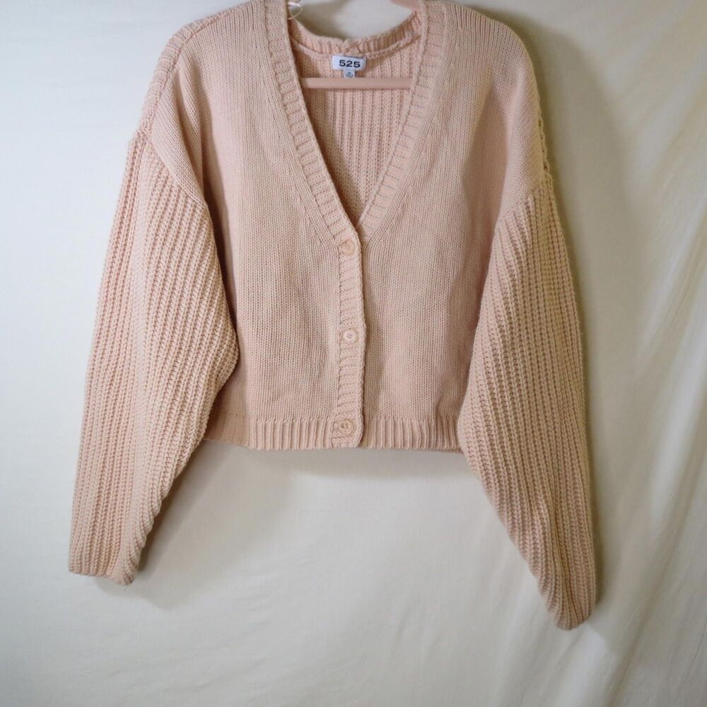 525 America Womens Pink Knit Cropped Cardigan Preppy Coquette College Size XL